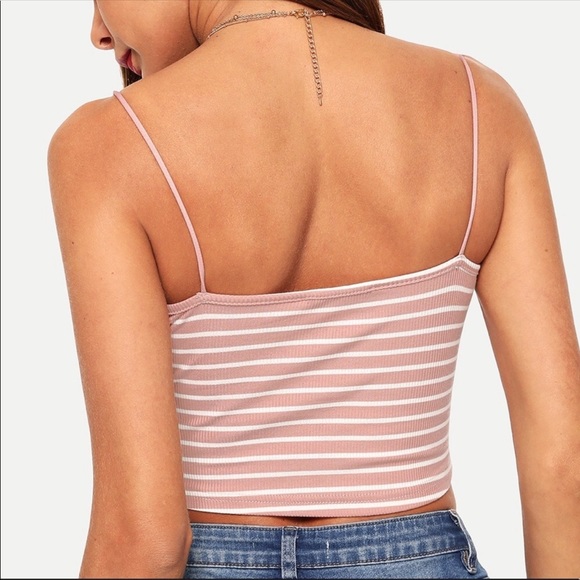 HP! Spaghetti Strap Ribbed Crop Top Pink and White - Picture 2 of 3